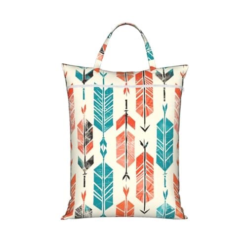 Large Travel Laundry Bags,Coral and Teal Arrows Print with Handle Foldable Laundry Bag for Holidays Gym Swimming and Family Trips, 1Pcs