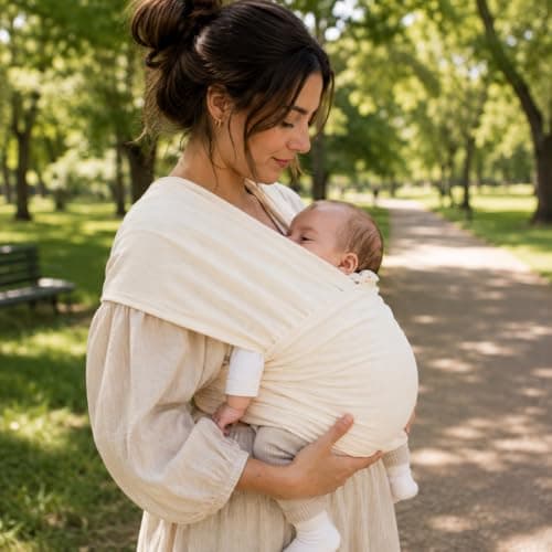 For Your Little One Organic Baby Wrap Carrier, Machine Washable at 30°C, Organic Cotton, Newborn to Toddler, Birth to 15kg (Cream) — view 2