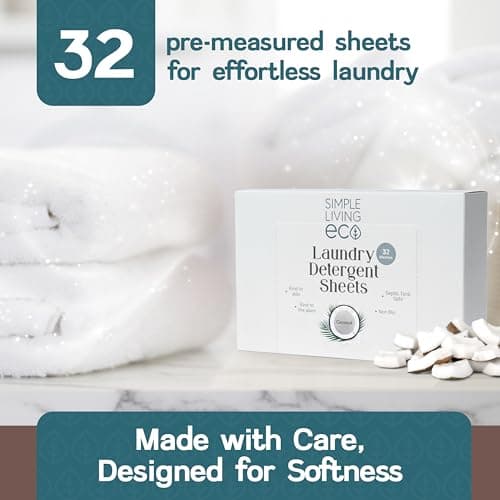 Simple Living Eco, Laundry Detergent Sheets, Simplify Your Washing With Our Compact Laundry Sheets, Eco Washing, Non Bio & Skin-Friendly, (32 Sheet Pack, Coconut) 1 Pack — view 3