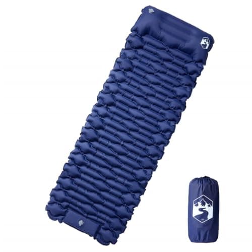 LoogCape Self Inflating Sleeping Mat with Cushion Navy Blue 6cm Thick for Camping Trekking Outdoor Hiking Travel Ultralight and Waterproof Includes Carry Bag and Repair Kits
