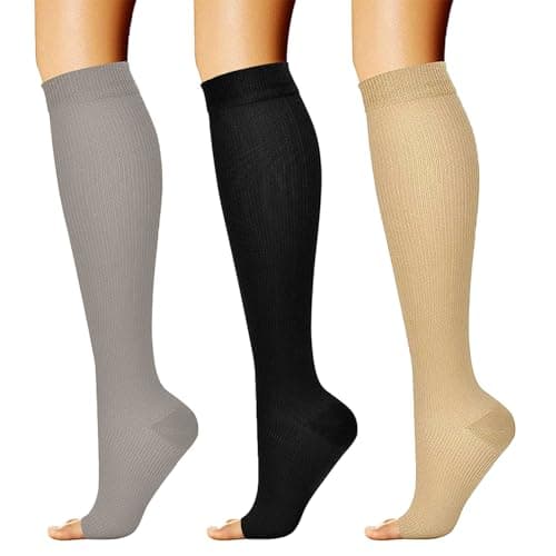KEYRI 3 Pairs Flight Compression Socks, Toeless Support Socks Open Toe