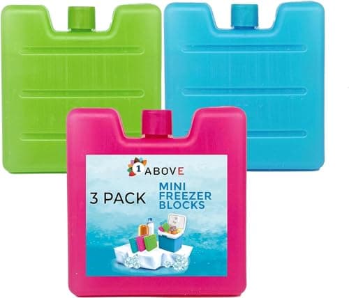 1Above 3pk Mini Freezer Blocks, Long Lasting Reusable Family Pack Ice Block for Cool Box, Cooler Bag to Keep Drink, Food, Lunch Boxes Cool