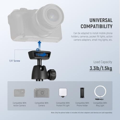 NEEWER Tripod for Cell Phone & Camera with Remote & Phone Holder Compatible with iPhone GoPro Canon Sony DSLR, 62.9" All Metal Portable Selfie Stick Travel Vlog Stand for Video Recording, TS05 — view 5