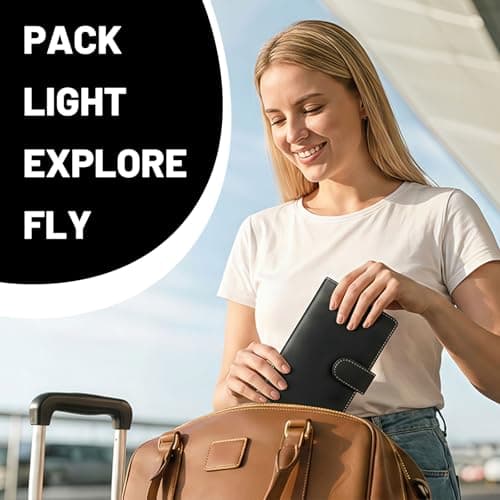 Glamoreal Passport Holder for Travel Family, Genuine Leather Passport Wallet with AirTag Slot, RFID Blocking Travel Document Organizer for Women & Men, Airport Essentials, Family Travel Gift (Black) — view 5