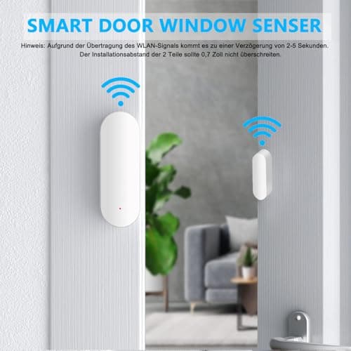 WiFi Door Sensor, Intelligent Window Contact Sensor, Wireless Window Door Sensor Alarm, Compatible with Alexa and Google Assistant, No Hub Required, Batteries Included.4 Pack — view 2