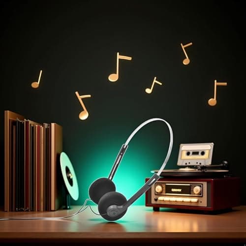 Ssmmam Retro Headphones Wired, Black Retro Over-Ear Earphones, Mini Stereo Lightweight Headphones with Cord, 80s 90s Vintage Headset Wired, Headphone for Most Mobile Phones Playback — view 3