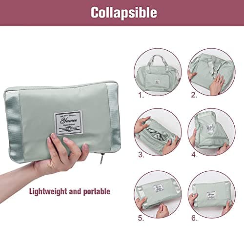 YAMEE Large Capacity Folding Travel Duffel Bag, Green, 28cm x 4cm x 18cm (Folding), 42cm x 22cm (Unfolded), 38cm (Expanded), Waterproof, Oxford Cloth + Polyester — view 6