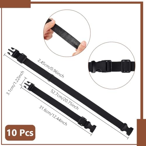 NBEADS 10 Pcs Fanny Pack Extender Strap, 44.8x2.45cm Belt Extender Adjustable Strap Nylon Extension Straps with Buckle for Belt Bag Luggage Travel Packs Outdoors Workout, Black — view 2