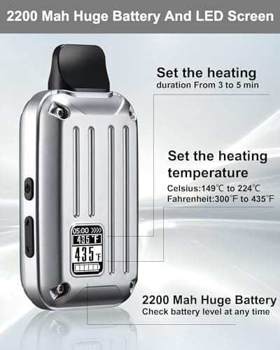 Dry Vaporizer with Isolated Air Path,2200mah Huge Battery,5S Quick Heat,Patented Cooling System-Honeycomb Briquet,3D Suitcase Shape（No Nicotine） (Silver) — view 2
