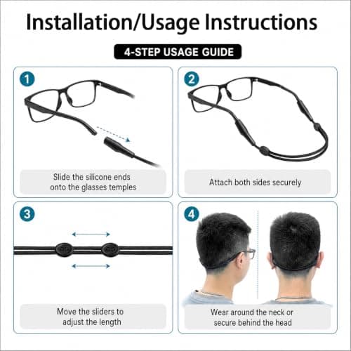 3 Pack Adjustable Glasses Strap for Sports, Anti-Slip Eyewear Retainer Cord with Silicone Ends, Nylon Holder for Glasses and Sunglasses, Secure Fit for Running, Cycling, Gym, Travel and Daily Use — view 6