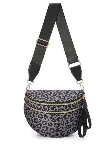 Pure Colour Crossbody Bag Bum Bag for Women,Spacious Purse Fanny Packs Belt Bag,Oversized Bum Bag, Black Grey Leopard Print Bum Bag, 11.0 Inches X 8.6 Inches X 4.5 Inches, Casual
