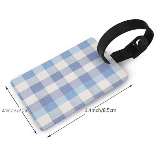 Blue Checker Linen Texture Luggage Tags Name Id Label Suitcase Tags, Ideal for Travel Cruise Backpacks Bag — view 2