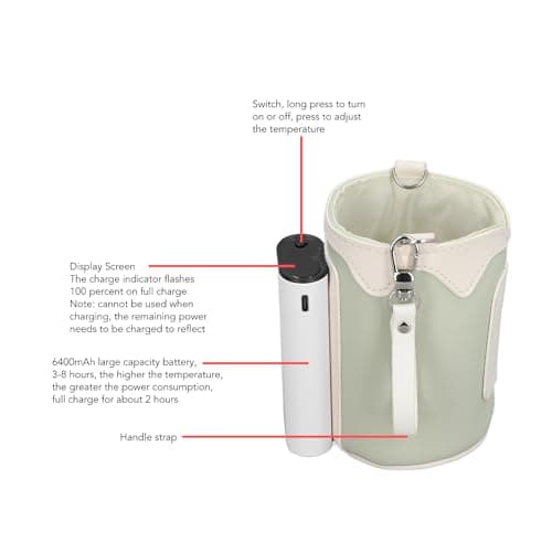 Stylebest Portable Bottle Warmer Adjustable Temperature Rechargeable for Travel Home with Universal Milk Warmer Design 6400mAh Battery Faux Leather (Green) — view 3