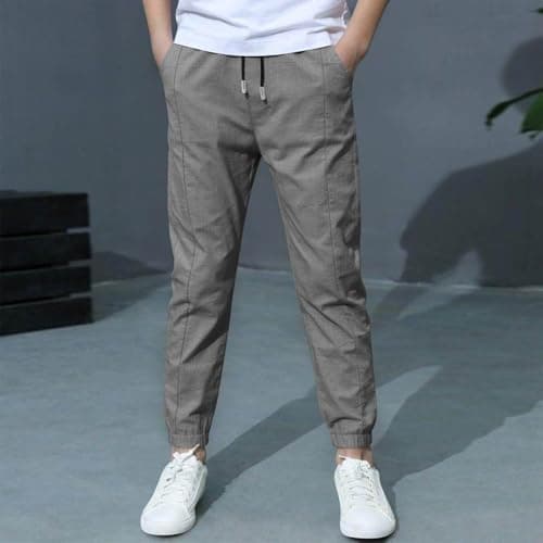 Kids Joggers Drawstring Cotton Linen Fall Cargo Trousers High Waisted Slim Fit Jogging Bottoms Travel Leisure Parachute Trousers Cuffed Ankles Trekking Sports Games Dark Gray 5 Years — view 2