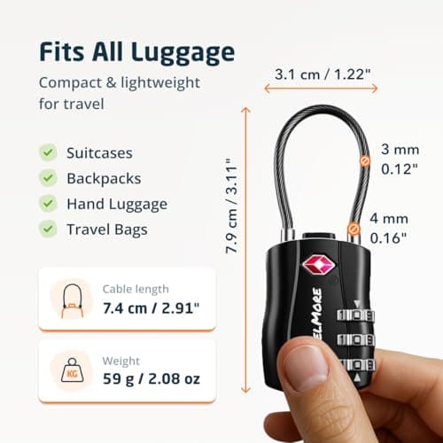 1-Pack TSA Approved Travel Combination Cable Luggage Locks for Suitcases & Backpacks | TSA Lock | Luggage Lock | Black — view 2