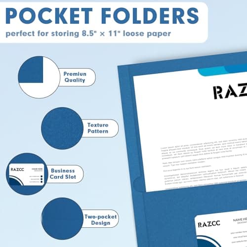 Two Pocket Folders, RAZCC 50 Pack 2Pocket Folders Fit Letter Size Paper, Paper Folders with Pockets for School Office Business Home, Navy Blue — view 3