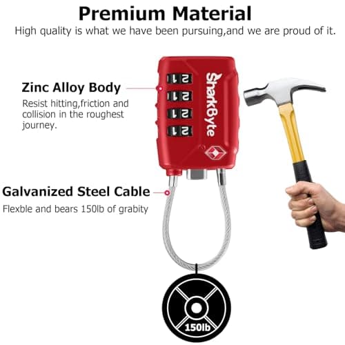 SharkByte TSA Suitcase Locks - 4-Dial Security Travel Combination Padlock, Flexible Wire Cable Travel Lock for Suitcases Luggage Case Travel Bag Gym Locker Code Small Padlock (Pack of 1) — view 3