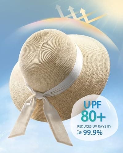 FURTALK Womens Beach Sun Straw Hat Wide Brim UV Protection Travel Hat — view 2