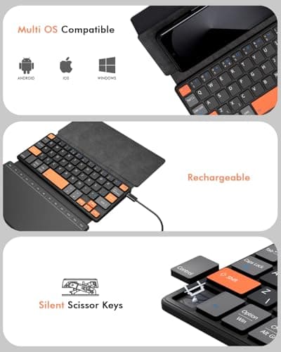 Doohoeek Foldable Bluetooth Keyboard with Touchpad, Pocket Size Portable Mini Wireless Keyboard for iPhone iPad Mini Samsung Z Fold, Dual Bluetooth Travel Keyboard for iOS/Android/Windows — view 6