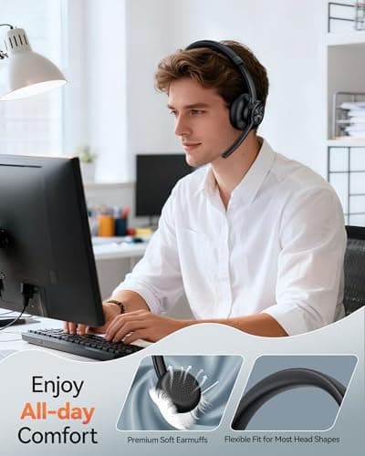 TechRise Bluetooth Headset Wireless Headset with Microphone Noise Canceling, 50H Playtime & Mute, Wireless Headphones with Mic Bluetooth On-Ear Headphones for Trucker Cellphone Office Call Center — view 6