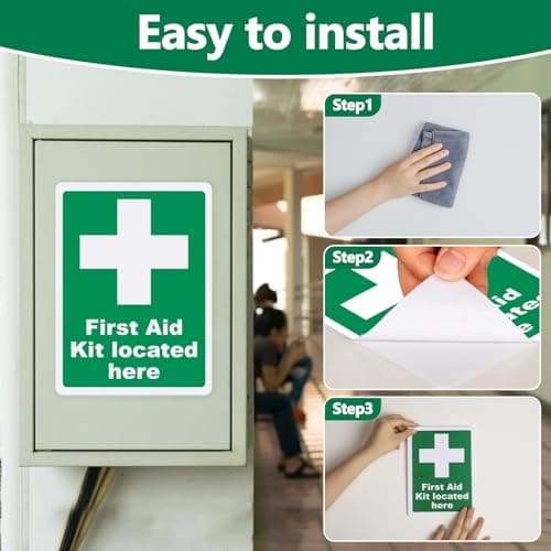 First Aid Kit Located Here Signs, 5 Pack, 200x150mm Vinyl Safety Stickers — view 5