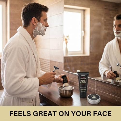 LEPONIX Men's Shaving Kit 4 Piece with Shaving Brush and Bowl Sandalwood — view 2