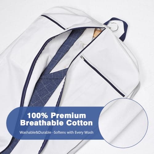 Univivi Premium Cotton Garment Bags for Travel, 43 in Suit Cover Bag,White — view 2