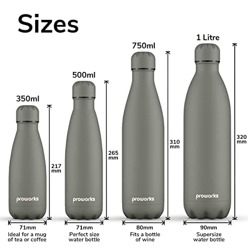 Proworks Performance Stainless Steel Sports Water Bottle | Double Insulated Vacuum Flask for 12 Hours Hot & 24 Hours Cold Drinks - Great for Home, Work, Gym & Travel - 500ml - BPA Free – Slate Grey — view 5