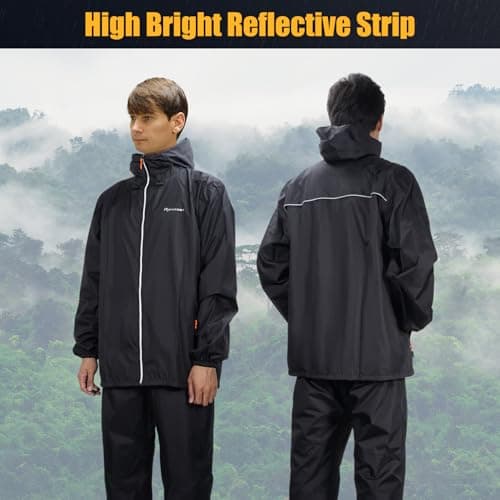 LAMA Rain Suit for Men Women, Waterproof Rain Jacket and Rain Trousers Suit Set, Heavyweight Rainwear with Hood and Storage Pouch, Wind-resistant, Lightweight, Breathable Rain Coat Black M — view 4