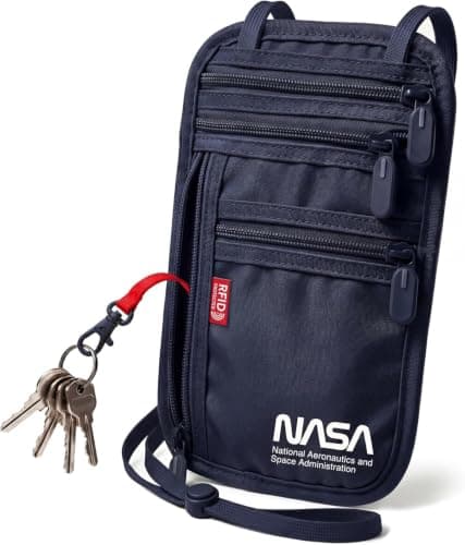NASA Neck Wallet for Travel, RFID Blocking Passport Holder (Lunar Blue)