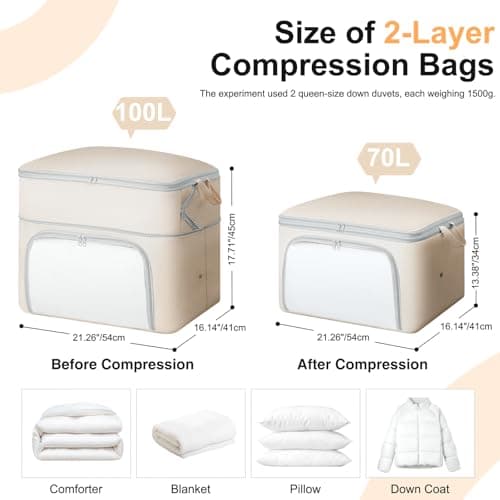 DIMJ Self Compression Duvet Storage Bags, 200L Front-Opening Clear Window — view 2