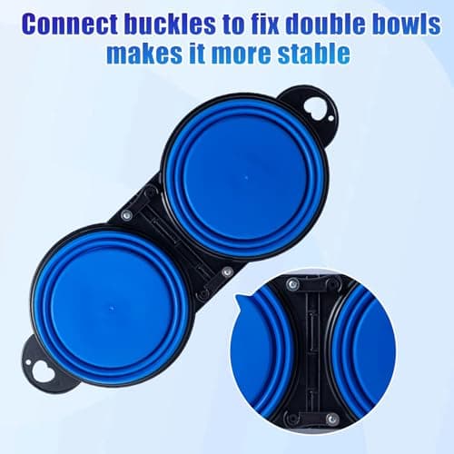 SLSON Collapsible Dog Bowls Foldable Dog Dual Bowl Travel Water and Food Bowls,Sturdy Reinforced Rim Portable Pet Feeder Cat Bowl for Walking Hiking Outdoors (blue) — view 3