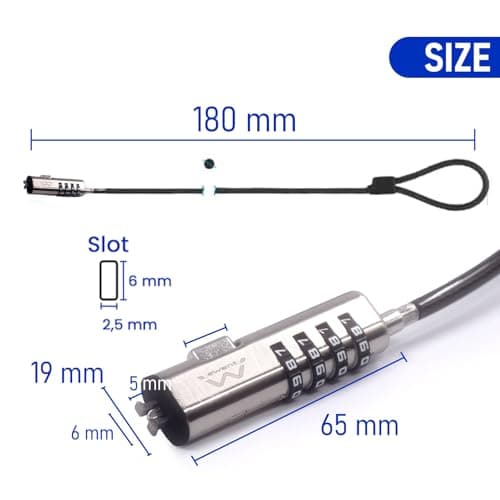 Ewent Security Cable with Combination Lock,Universal Security Cable for Notebooks,Laptops,PCs,Projectors,Tablet and Smartphone,Durable Steel Combination Security Cable with NANO Slots, 1.8 M LongCable — view 2
