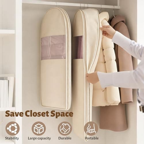 3PCS Space Saving Hanging Garment Bag With Self Compression Zipper,Waterproof Compression Bags For Down Coat For Costume Wardrobe Space Saver — view 5