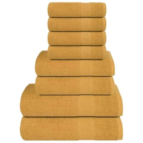 LoogCape Frogn Gold 8-Piece Towel Set 360 g/m² 100% Cotton for Bath, Sauna, Spa, Wellness, Beach, Travel, Sports, Fitness, with Practical Loop, Absorbent, Soft, Durable, Washable