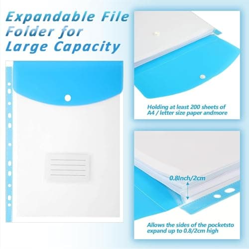 Plastic Wallets Punched Pockets A4 with Button 12 Pack — view 5