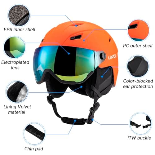 SHUAIGUO Integrated Ski Helmet Men and Women Snowboard Helmet with Removable Visor Goggles(Orange) — view 2