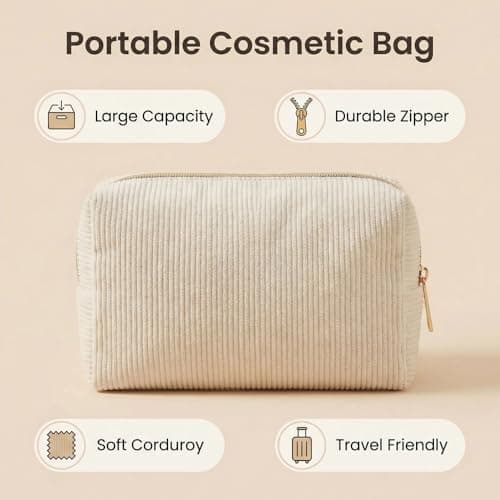 Large Makeup Bag Cosmetic Pouch Ribbed Fabric Beauty Organiser with Smooth Gold Zip for Women Professionals Travel Home Office Daily Commute Handbag Insert Accessories — view 6
