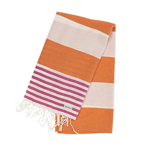 Blue Beach Turkish Towel - 100x180cm Large Turkish Hammam Peshtemal Towel - Super Absorbent, Quick Dry, Lightweight, Compact Towels for Swimming, Bath, Yoga Gym, Sauna and Travel (Orange, 1) — view 3