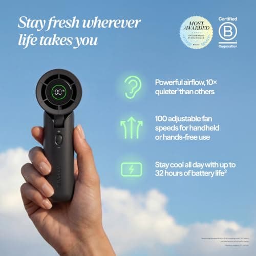 BLUEAIR AlwaysCool Portable Handheld Fan F7, 36H Battery, Quiet Personal Cooling with Strong Airflow, USB-C Rechargeable, Compact Travel & Desk Fan – Charcoal — view 2