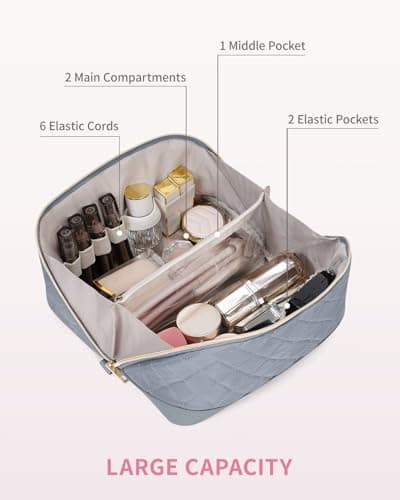 Travel Makeup Bag Quilted Cosmetic Bag for Women with Brush Compartments — view 3
