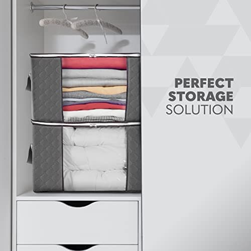 Delka 90L Storage Bags with Lids, Large Storage Boxes with lids, Storage Unit for Clothes, Duvets, Blankets, Toys, Pack of 3 Foldable Organizers with Reinforced Handles and Clear Window - Grey — view 4