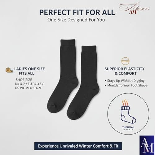 ABUMOR® 3Pairs Winter Thermals Ladies Thermal Socks, Black, Size 4-7, Cold Weather Protection -25°C, 8 Pack (4-7 Asrtd 3P) — view 5