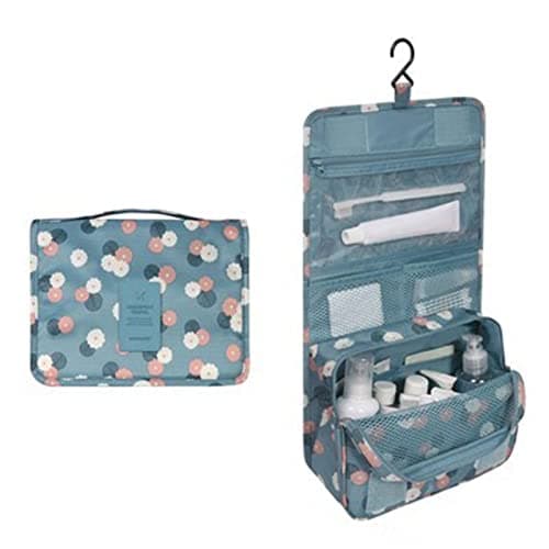 Travel Hanging Toiletry Wash Bag Makeup Cosmetic Organizer Hanging Toiletry Bags for Women, Waterproof Multifunctional Cosmetics Storage Bag for Girls Men (Blue Flowers)