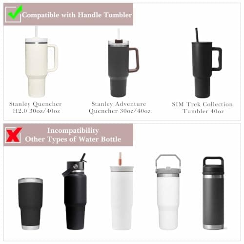 Linkidea Vegan Leather Water Bottle Carrier, Compatible with Stanley Quencher H2.0 30oz/40oz, Simple Modern 40oz Tumbler, Pink — view 3