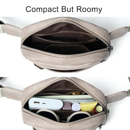 Leresas 2L Bumbag Fanny Packs for Women Men Cross Body Belt Bag Vegan Leather Fashion Waist Pack Waist Bag Travel Hiking Running, Light Grey, 8 inches x 2.75 inches x 5 inches, Trendy Fanny Pack — view 4