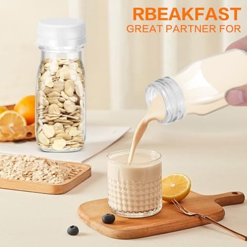 Eidoct Glass Shot Bottles with Lids 8 Pack 100ml - Reusable Clear Small Glass Bottles Complete Gift-Ready Kit (Labels, Funnel & Brush) for Travel, Homemade Beverages, Milk, Juice & Ginger Storage﻿ — view 4