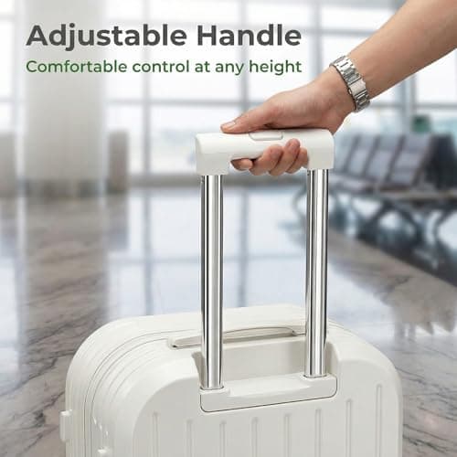 joukares 20 Inch Hard Shell Suitcase with USB Interface, Folding Cup Holder, Hanging Hook and Code Lock, Scratch Resistant Cabin Luggage with Silent 360° Spinner Wheels (White) — view 5