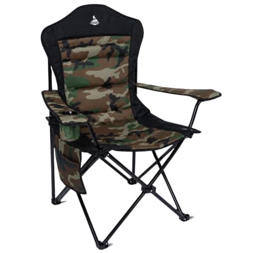 LuxeTrail Padded Folding Camping Chair, Ergonomic High-Back — Camo/Black
