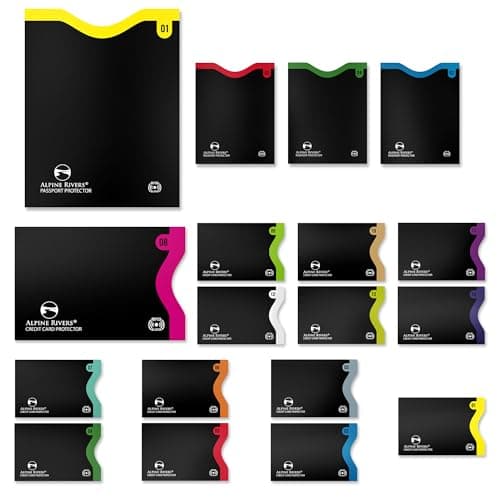 18 RFID Blocking Sleeves (14 Credit Card Holders & 4 Passport Protectors) Ultimate Premium Identity Theft Protection Sleeve Set for Men & Women. Smart Slim Design perfectly fits Wallet/Purse